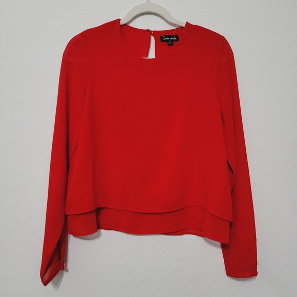 Haute Monde Top Long Sleeve Chiffon Red Small - Picture 10 of 14